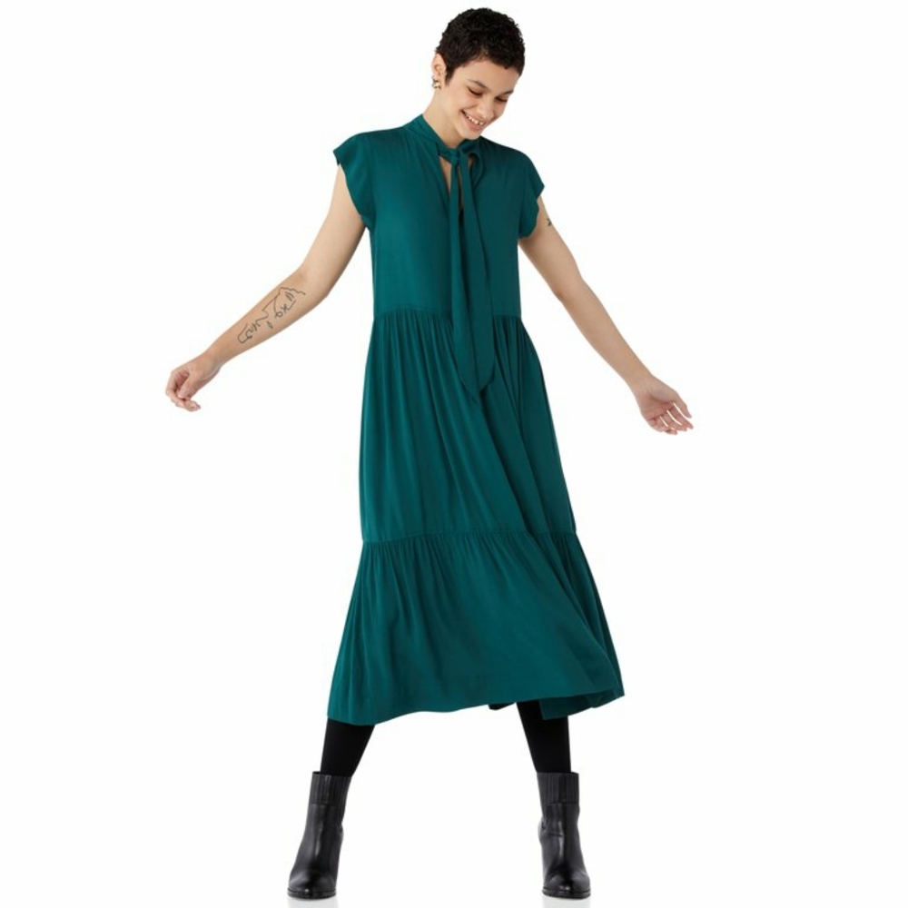 NWT'S Free Assembly Women’s Sleeveless Tie Back Tiered Midi Dress - Green - XS